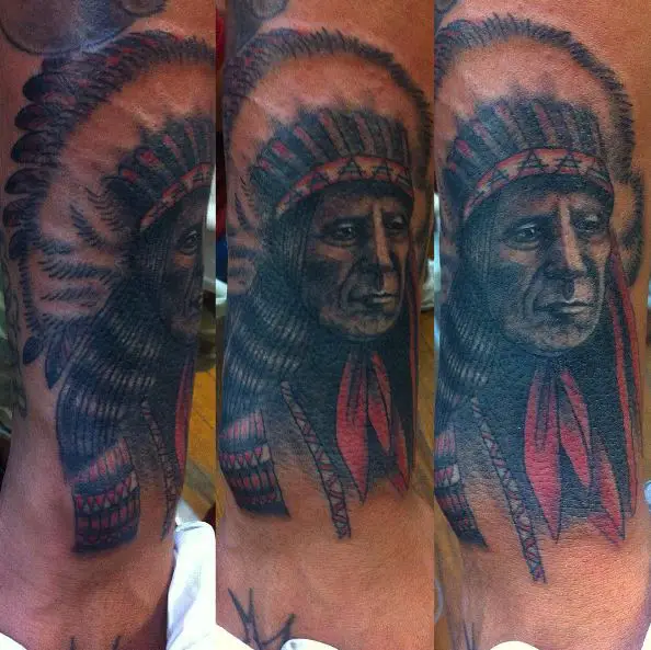 Sioux Chief with Feather Headdress Arm Tattoo