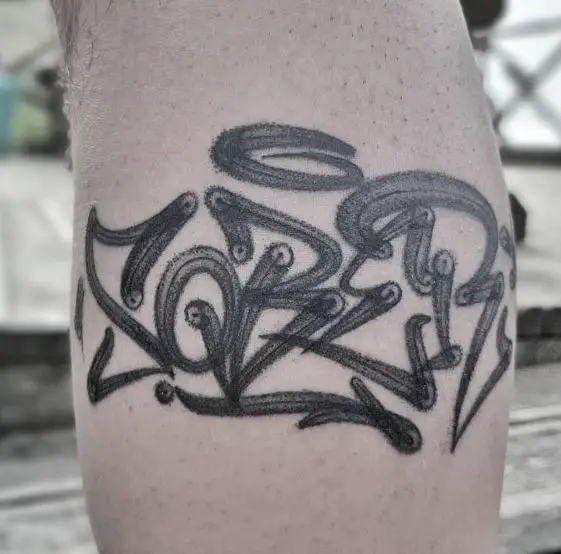 Graffiti Inspired Lettering Sober Leg Tattoo