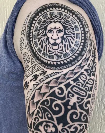 Black Maori Tribal Lion Arm Tattoo