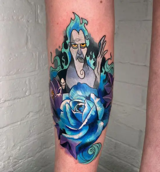 Colorful Rose and Disney Hades Forearm Tattoo