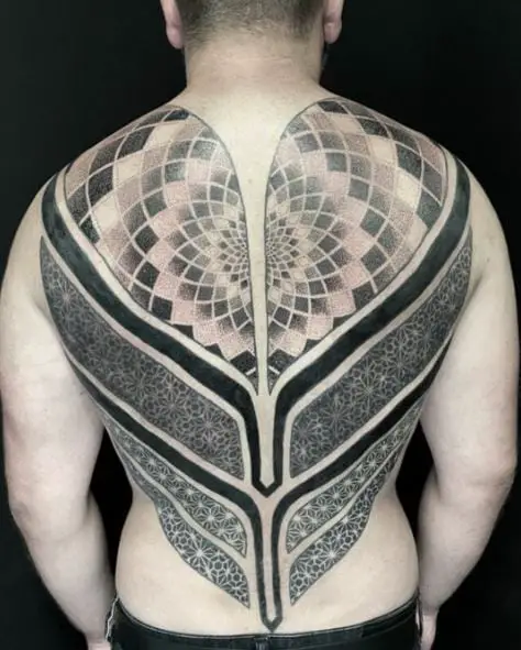 Symmetrical Pattern Geometric Back Tattoo