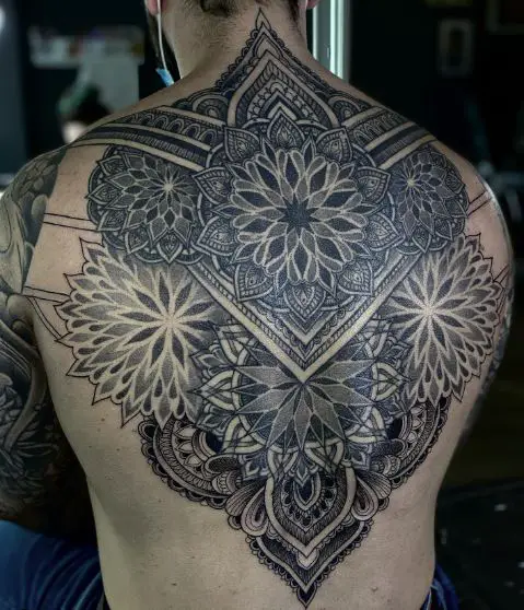 Floral Mandala Geometric Back Tattoo