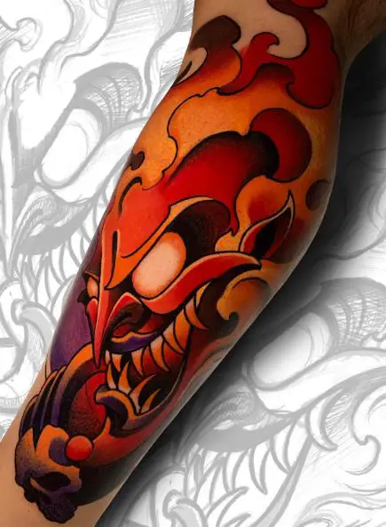 Angry Disney Hades on Fire Leg Tattoo