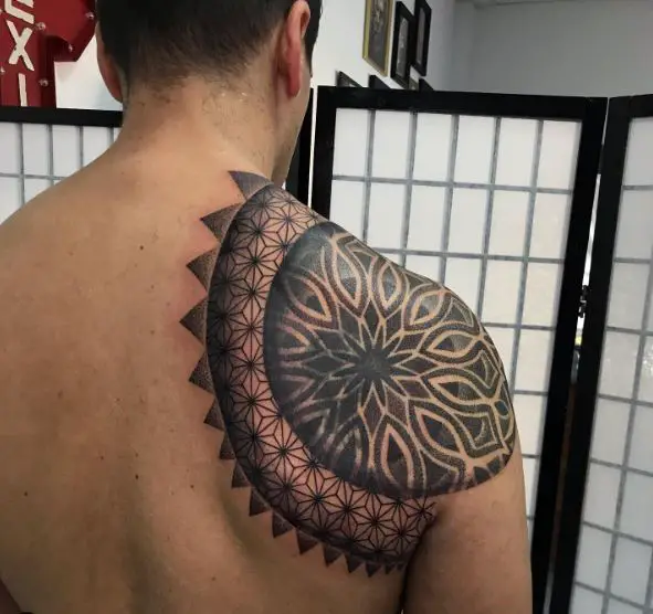 Geometric Pattern Shoulder and Back Tattoo