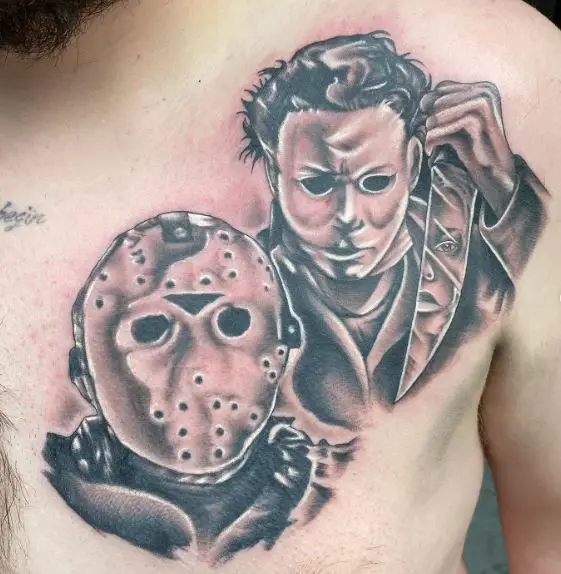 Jason, and Michael Myers with Knife Chest Tattoo