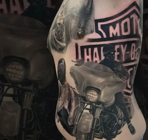 Harley Davidson Logo and Rider Ribs Tattoo