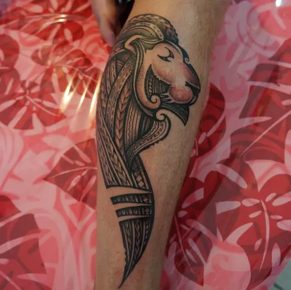 Maui Tribal Lion Leg Tattoo