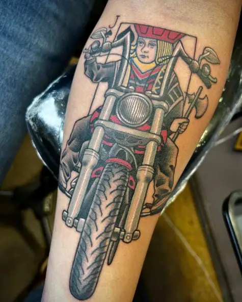Jack of Spades Riding Harley Davidson Forearm Tattoo