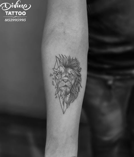 Geometric Triangles and Lion Forearm Tattoo