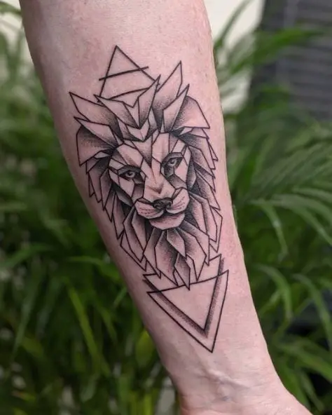 Geometric Shapes Lion Head Forearm Tattoo