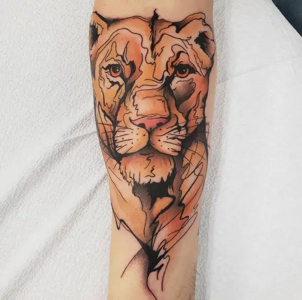 Colored Lioness Forearm Tattoo