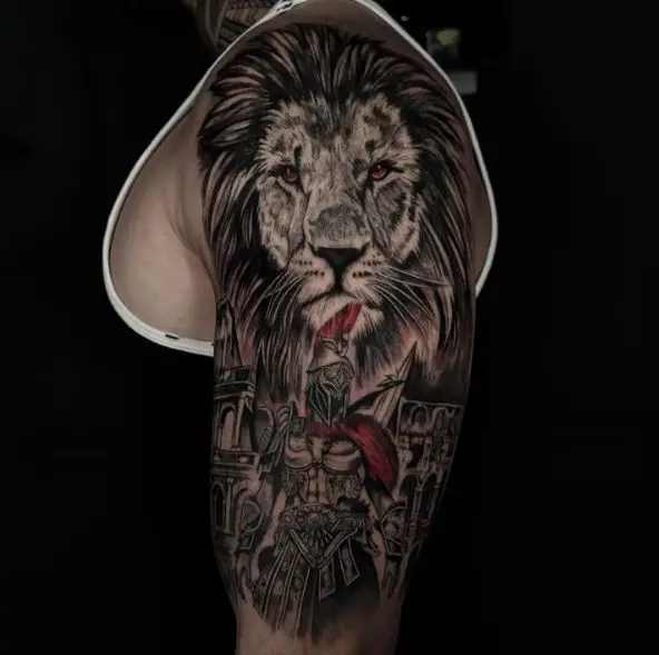 Spartan Warrior and Lion Arm Tattoo