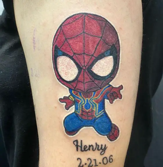 Angry Face Baby Spiderman Tattoo