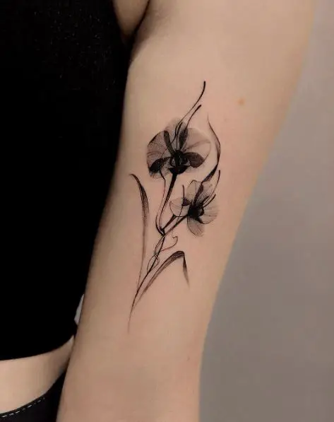 Black and Grey Orchid Arm Tattoo