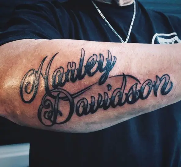 Harley Davidson Script Forearm Tattoo
