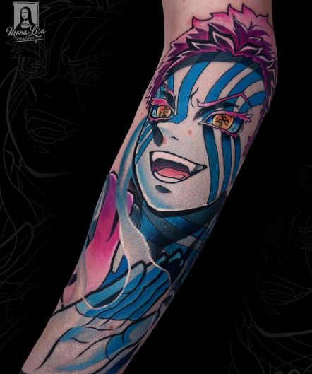 Purple and Blue Akaza Demon Slayer Tattoo