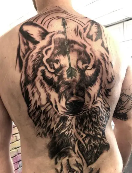 Wild Wolf with Arrow Back Tattoo