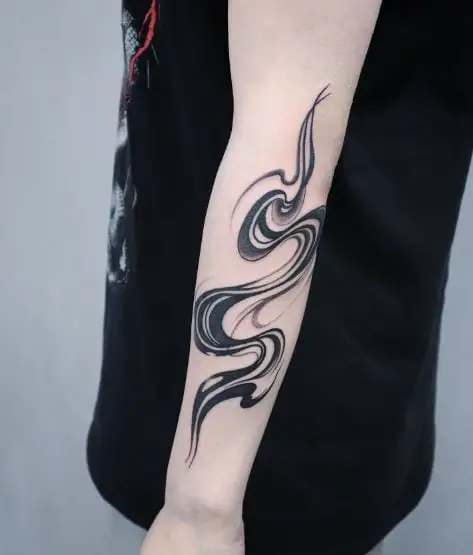 Black Swirl with Marble Pattern Abstract Forearm Tattoo