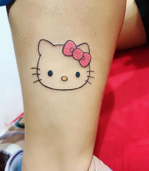 Minimalistic Hello Kitty Head with Pink Bow Tattoo