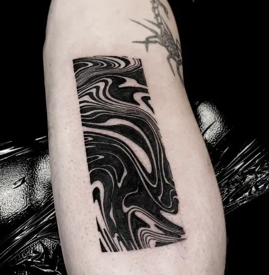 Black Rectangular Swirl Abstract Forearm Tattoo