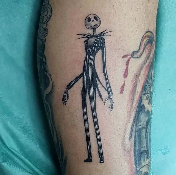 Black and Grey Jack Skellington in Suit Forearm Tattoo