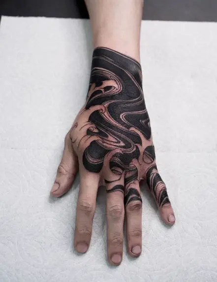 Black Swirl Abstract Hand Tattoo
