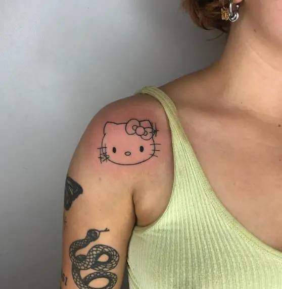 Black Hello Kitty Head Shoulder Tattoo