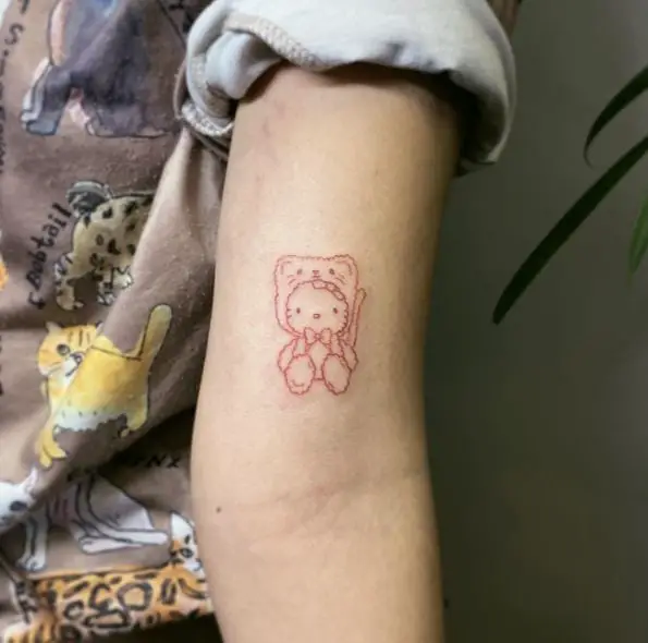 Red Minimalistic Hello Kitty Biceps Tattoo