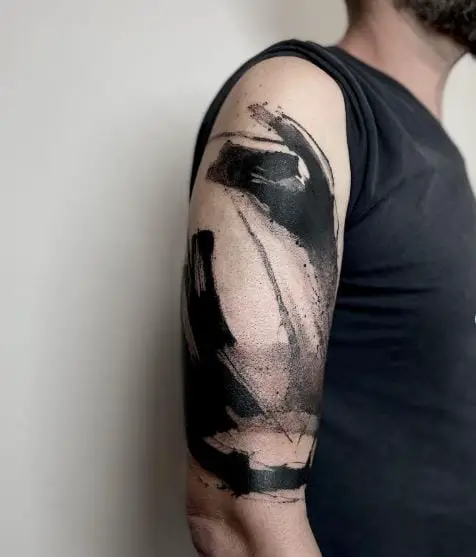 Black Brush Stroke Abstract Arm Tattoo