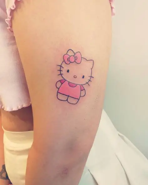 Minimalistic Hello Kitty, with Pink Dress and Bow Arm Tattoo