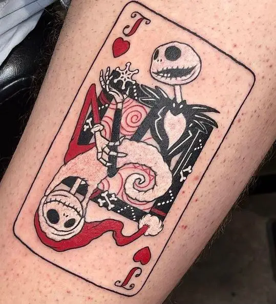 Playing Card with Jack Skellington and Santa Jack Forearm Tattoo