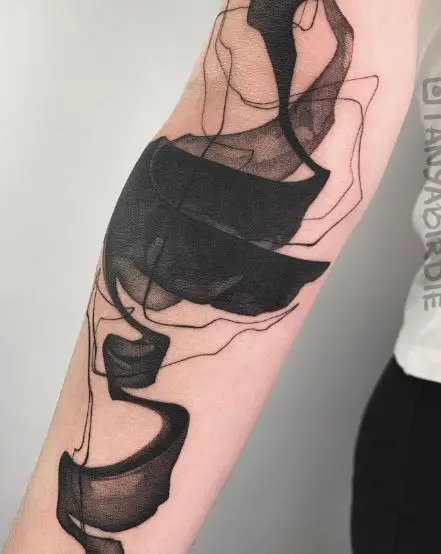 Black Brush Stroke Abstract Forearm Tattoo