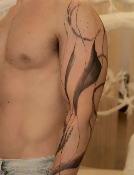 Shaded Brush Stroke Abstract Full Arm Tattoo