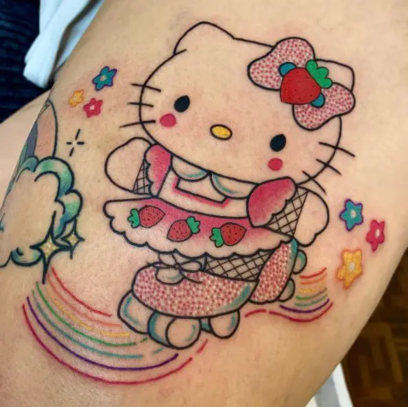 Colorful Hello Kitty with Roller Skates Arm Tattoo