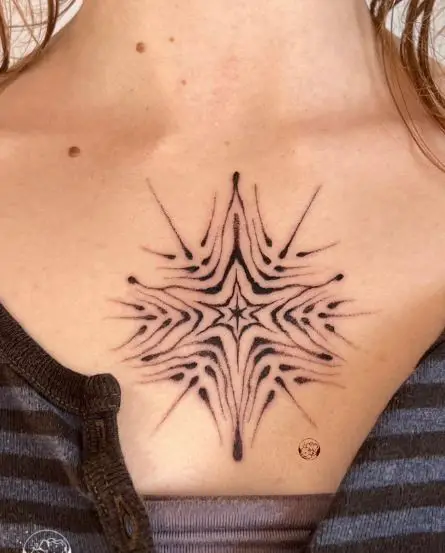 Black Geometric Abstract Star Chest Tattoo