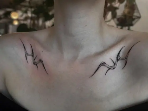 Black and Grey Thorns Collarbone Tattoo