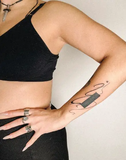 Black Geometric Rectangle Abstract Forearm Tattoo