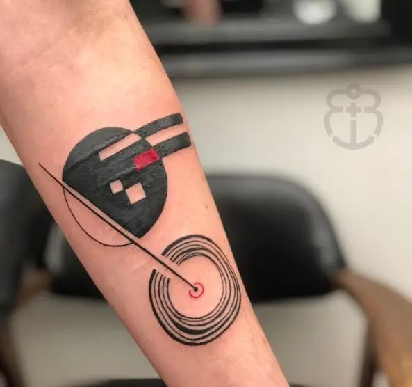 Black and Red Geometric Shapes Abstract Forearm Tattoo