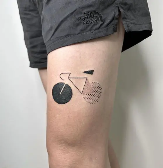 Black Geometric Bicycle Abstract Thigh Tattoo