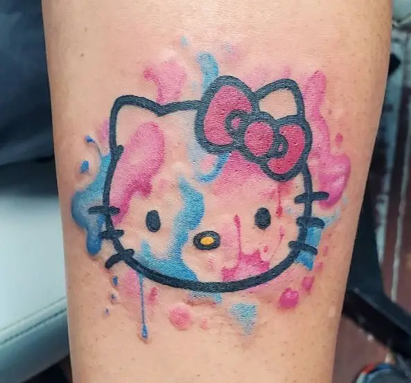 Colorful Hello Kitty with Red Bow Arm Tattoo