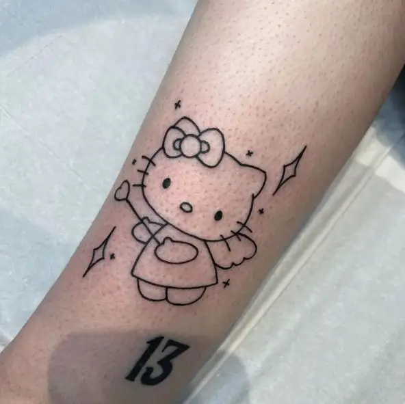 Number 13, Stars and Hello Kitty Forearm Tattoo