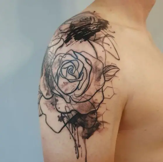 Black and Grey Rose Abstract Shoulder Tattoo