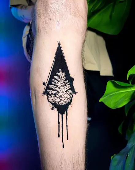 Black and White Pine Cone Abstract Calf Tattoo