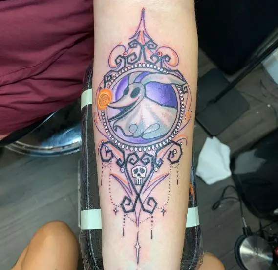 Colorful Mirror with Skull, and Zero Forearm Tattoo