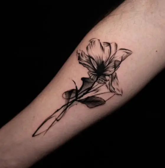 Black and Grey Flower Abstract Shoulder Tattoo