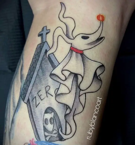 Black and Grey Zero with Dog House Forearm Tattoo