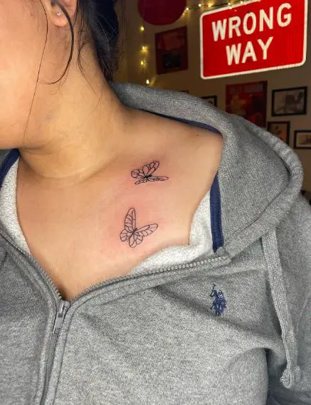 Two Butterflies Collarbone Tattoo