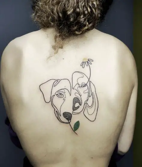 Black Flower and Dog Abstract Back Tattoo
