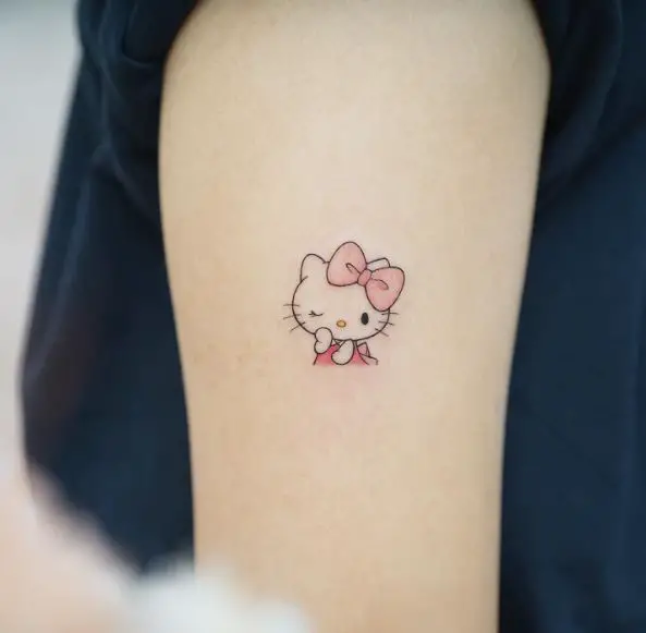 Colorful Hello Kitty Winking Arm Tattoo