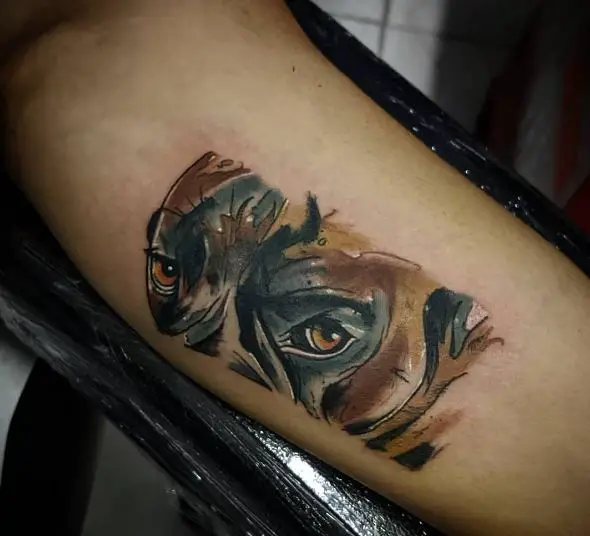 Colorful Dog Eyes Abstract Forearm Tattoo